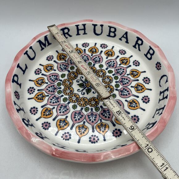 RARE Anthropologie Stoneware Strawberry Rhubarb Plum Pie Plate 10" Pink Orange - Picture 6 of 6